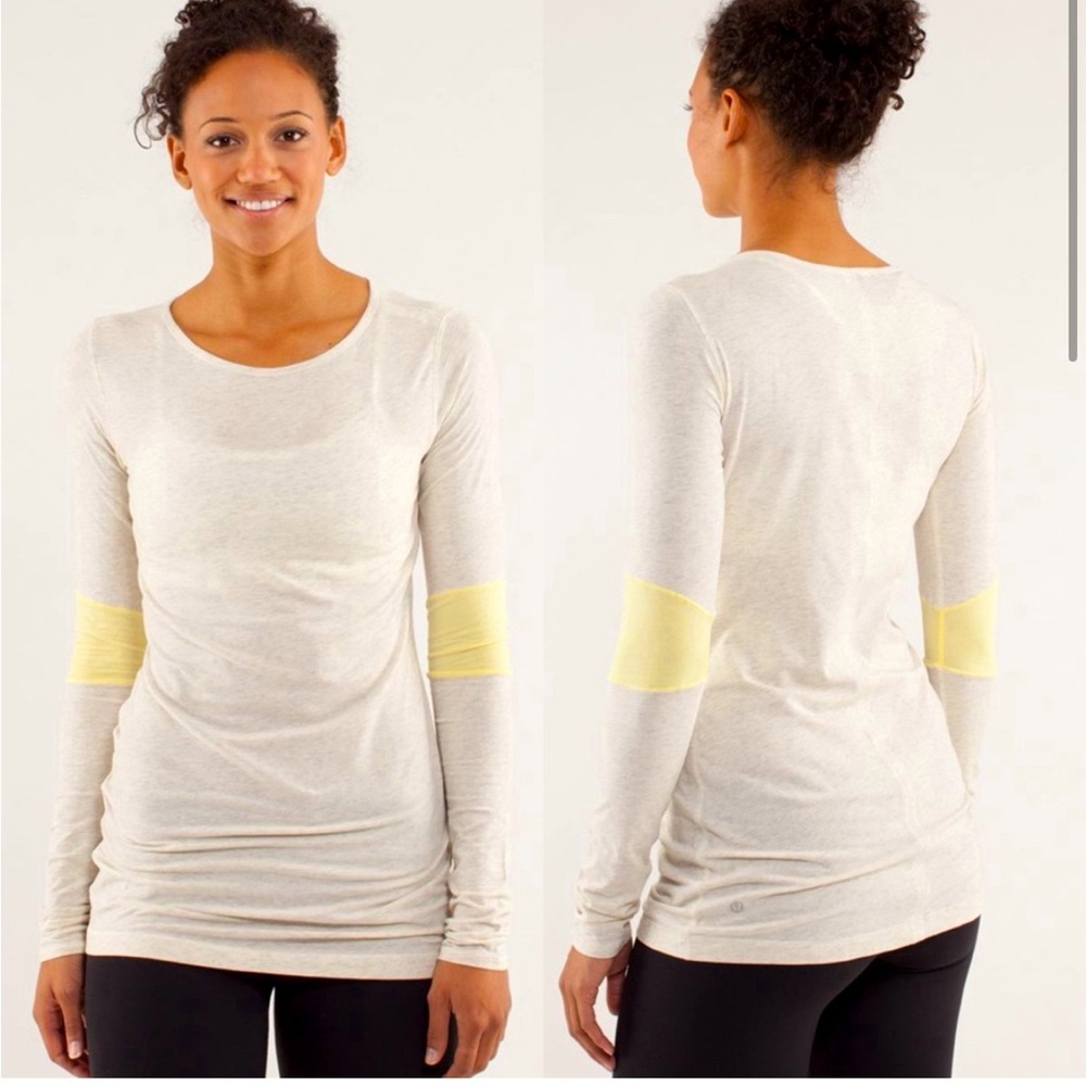 Lululemon Devotion Long Sleeve T Polar Cream/Clarity Yellow Sz 2